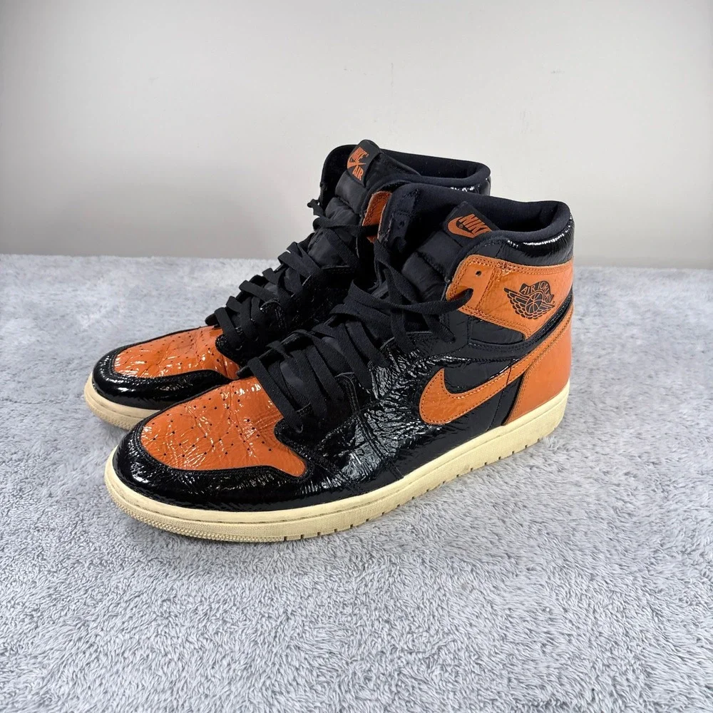 Jordan 1 Retro High Shattered Backboard 3.0 Black Orange 555088-028 Mens Size 14